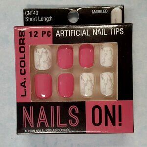 LA Colors Nails On! 12 PC BX - Fake Glue on-Short Square Tip-Marbled Lot of TWO!